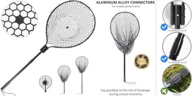 60" Telescoping Fishing Net: Large, Strong, Soft Rubber Net