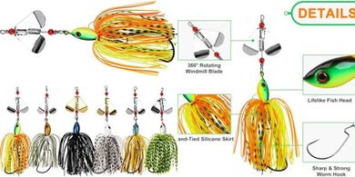 6-Piece Spinnerbait & Buzzbait Fishing Lure Kit (Bass, Trout, Salmon)
