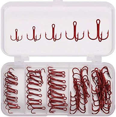 50 High-Carbon Steel Treble Fishing Hooks for Catfish & Bass
