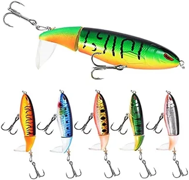 6 Bass Fishing Lures: Floating Popper & Spinnerbaits with Heavy-Duty Hooks
