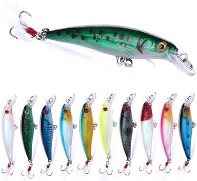 Jerkbait Fishing Lures: 10 Bass, Trout, Walleye Lures with Box
