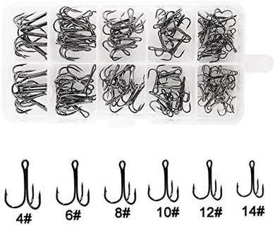 High Carbon Steel Treble Fishing Hooks (110pc Mixed Sizes 4-14)
