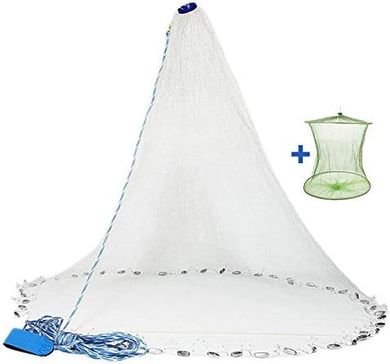 Yeahmart Saltwater Cast Net: 3-10ft Radius, Heavy-Duty Zinc Weights, 3/8" Mesh