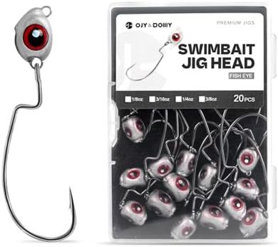 OJY&DOIIIY Fish Eye Swimbait Jig Heads, 10/20 Pack Weighted Hooks for Texas Rig or Ned Rig Fishing 1/8 3/16 1/4 3/8 oz