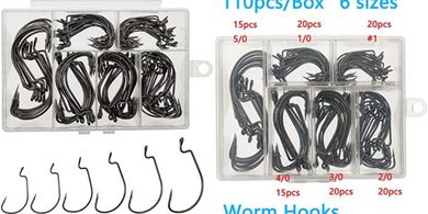 Eagle Claw Bass Fishing Hooks: 110pcs, 6 Sizes, High Carbon Steel
