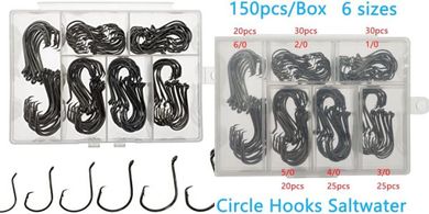 150 Saltwater Circle & Octopus Hooks (6 Sizes, 1/0-6/0) in Box
