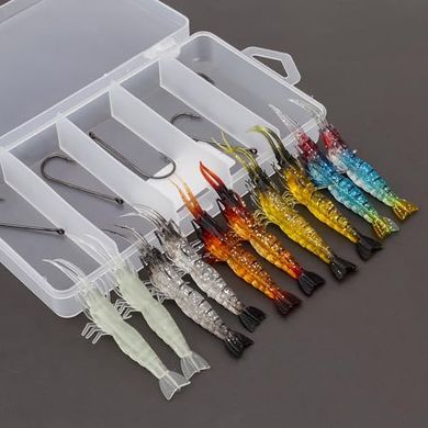 OriGlam Soft Shrimp Lures: 10 Silicone Fishing Jigs for Trout, Bass, Salmon
