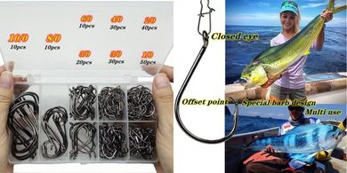 Octopus Fishing Hooks: 200 Forged Steel Hooks (Sizes 10/0-1/0)
