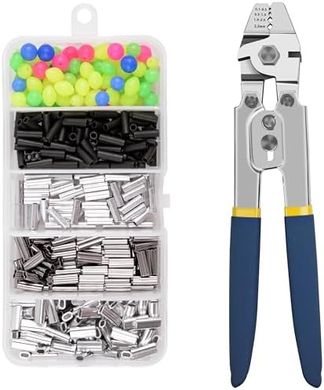 Heavy-Duty Fishing Crimping Pliers with 500 Crimp Sleeves & Wire Cutters