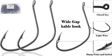 Kahle Pompano Circle Hooks: 50 Pack, 3/0 Size, Wide Gap