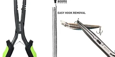 Booms F03 Needle-Nose Fishing Pliers: 9" saltwater-resistant hook remover.
