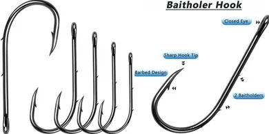 Offset Jig Hooks: Black Carbon Steel, Barbed, Bait-Holding