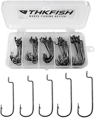 THKFISH Offset Worm Hooks: 100/50 Pack, Sizes #2-#3/0