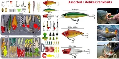 Freshwater Bass, Trout, & Salmon Fishing Lure Kit with Tackle Box
