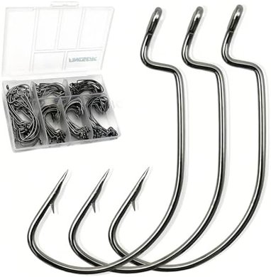 Premium Wide Gap Offset Bass Hooks (120pc, 6 Sizes)

