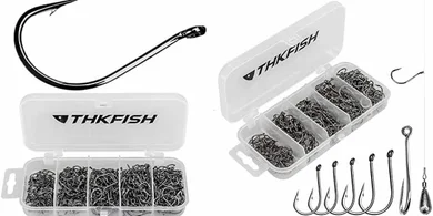 THKFISH 50Pcs/100Pcs/Box Fishing Hooks Drop Shot Hooks Wacky Worm Fish Hooks Size #3#2#1 1/0 2/0 Offset Circle Hooks for Fishing