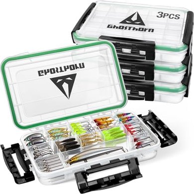 Ghosthorn Waterproof Tackle Box with Removable Trays (1 or 4 Pack)