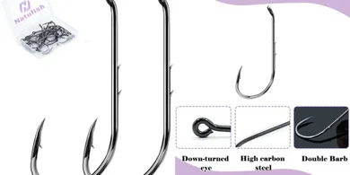 50 Bait-Holding Fishing Hooks: Offset, Barbed, Long Shank, Down Eye
