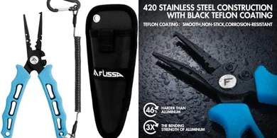 FLISSA 7.5" Stainless Steel Fishing Pliers with Braid Cutter & Sheath
