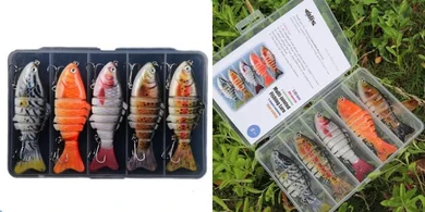 Multi-jointed swimbaits fishing lure kit (5 lures, slow sink)