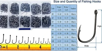 300 High-Carbon Steel Fishing Hooks: 10 Sizes, Portable Box, Versatile
