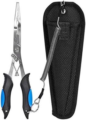 Stainless Steel Fishing Pliers with Sheath & Lanyard: Hook Remover & Line Cutter
