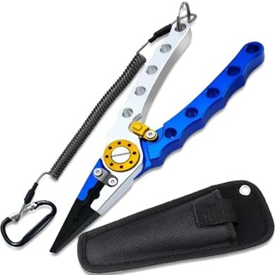 Saltwater Fishing Pliers: Hook, Ring, & Line Cutter with Sheath