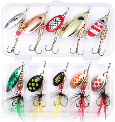 Feathered Treble Hook Spinnerbaits & Spoons with Tackle Box