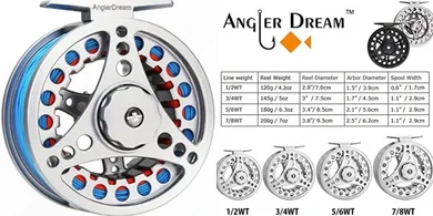 Large Arbor Fly Reel Combo: (1/2-8WT) Line, Backing, Leader