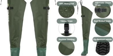 Waterproof Hip Waders: Durable PVC/Nylon Boots for Fishing & Hunting
