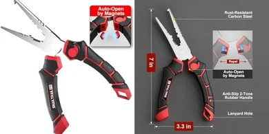 Magnetic, Angled Fishing Pliers with Wire Cutter & Hook Remover
