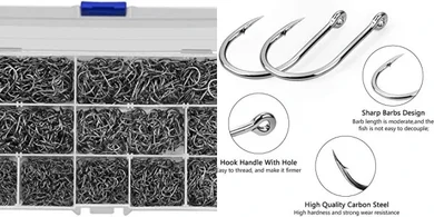 HETH 2000 Wide Gap Offset Fishing Hooks (10 Sizes, Saltwater/Freshwater)
