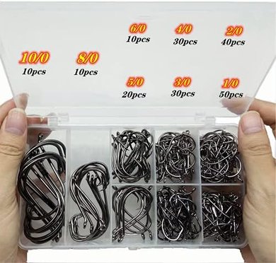 Strong Octopus Fishing Hooks: Mixed Sizes (10/0-1/0), 200-Pack
