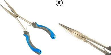 JC Long Nose Fishing Pliers: 11" Stainless Steel, Spring-Assisted
