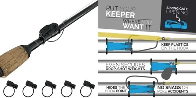 FinMan Stow: Rod-mounted line cutter, hook keeper, tangle preventer.
